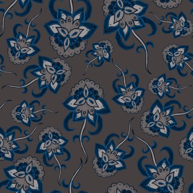 Suluboya desensiz, folky çiçekli ve yapraklı, etnik tarzda. Çiçek süsleme. Geleneksel şal deseni. Tekstil tasarım dokusu. Kabilesel etnik klasik dikişsiz model..