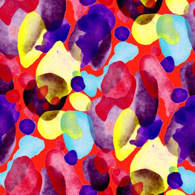 Suluboya, soyut, kusursuz desen. Parlak el yapımı elementlerle yaratıcı doku. Soyut renkli yazdırma.