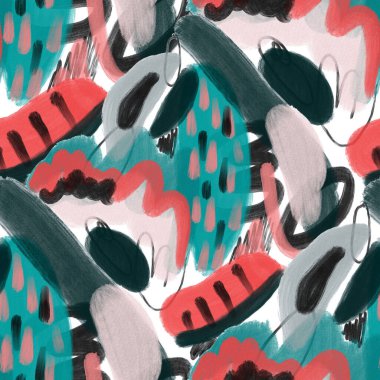 Suluboya, soyut, kusursuz desen. Parlak el yapımı elementlerle yaratıcı doku. Soyut renkli yazdırma.