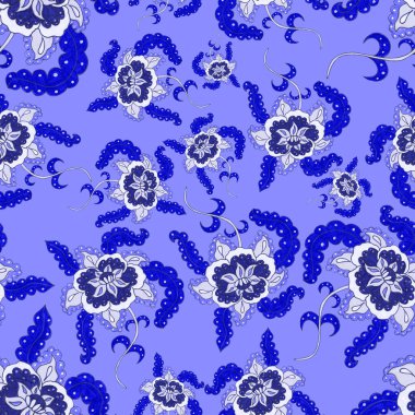 Suluboya desensiz, folky çiçekli ve yapraklı, etnik tarzda. Çiçek süsleme. Geleneksel şal deseni. Tekstil tasarım dokusu. Kabilesel etnik klasik dikişsiz model..