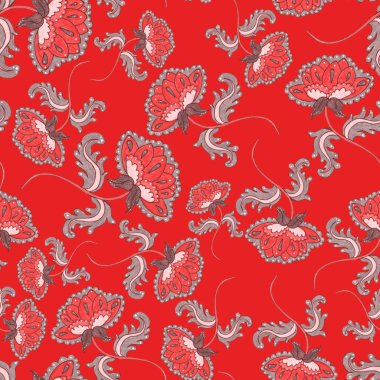 Suluboya desensiz, folky çiçekli ve yapraklı, etnik tarzda. Çiçek süsleme. Geleneksel şal deseni. Tekstil tasarım dokusu. Kabilesel etnik klasik dikişsiz model..