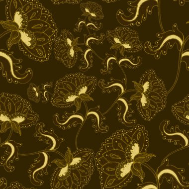 Suluboya desensiz, folky çiçekli ve yapraklı, etnik tarzda. Çiçek süsleme. Geleneksel şal deseni. Tekstil tasarım dokusu. Kabilesel etnik klasik dikişsiz model..