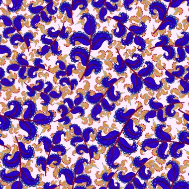 Suluboya desensiz, folky çiçekli ve yapraklı, etnik tarzda. Çiçek süsleme. Geleneksel şal deseni. Tekstil tasarım dokusu. Kabilesel etnik klasik dikişsiz model..