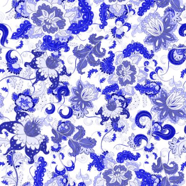 Suluboya desensiz, folky çiçekli ve yapraklı, etnik tarzda. Çiçek süsleme. Geleneksel şal deseni. Tekstil tasarım dokusu. Kabilesel etnik klasik dikişsiz model..