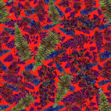 Eğrelti otu yapraklı suluboya desenli. Yaprak süsleme. Klasik botanik egzotik resim duvar kâğıdı.