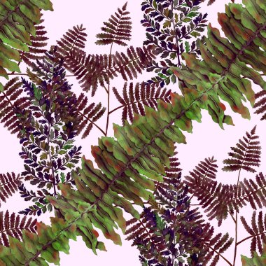 Eğrelti otu yapraklı suluboya desenli. Yaprak süsleme. Klasik botanik egzotik resim duvar kâğıdı.