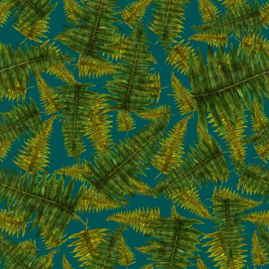 Eğrelti otu yapraklı suluboya desenli. Yaprak süsleme. Klasik botanik egzotik resim duvar kâğıdı.