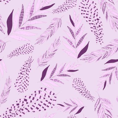 Yaratıcı renkli tropikal yaprakları olan modern, soyut, pürüzsüz desen. Geçmişe dönük parlak yaz geçmişi. Orman yaprakları çizimi. Mayo botanik tasarımı. Antika egzotik baskı.