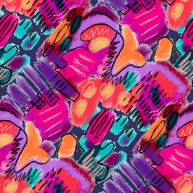 Güzel, parlak soyut elementlerle, yaratıcı, kusursuz bir desen. Her türlü tasarım için renkli bir doku. Grafik olarak soyut bir arkaplan. Çağdaş sanat. Moda modern tarzı.