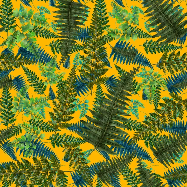 Acuarelă Model Fără Sudură Frunze Ferigă Decorarea Frunzișului Vintage Botanice — Fotografie, imagine de stoc