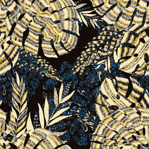 Сучасний Абстрактний Безшовний Візерунок Яскравими Тропічними Листками Плямами Леопарда Повернення — стокове фото