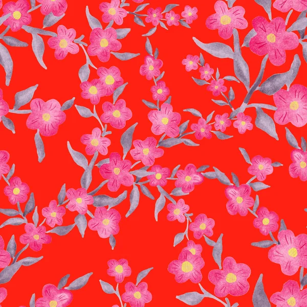 春の花の花束と水彩シームレスパターン ヴィンテージ植物イラスト どんなデザインにもエレガントな装飾 カラフルな抽象的な花とファッションプリント 水彩の質感 — ストック写真