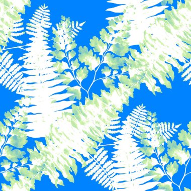 Eğrelti otu yapraklı suluboya desenli. Yaprak süsleme. Klasik botanik egzotik resim duvar kâğıdı.