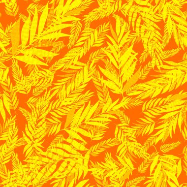 Yaratıcı renkli tropikal yaprakları olan modern, soyut, pürüzsüz desen. Geçmişe dönük parlak yaz geçmişi. Orman yaprakları çizimi. Mayo botanik tasarımı. Antika egzotik baskı.
