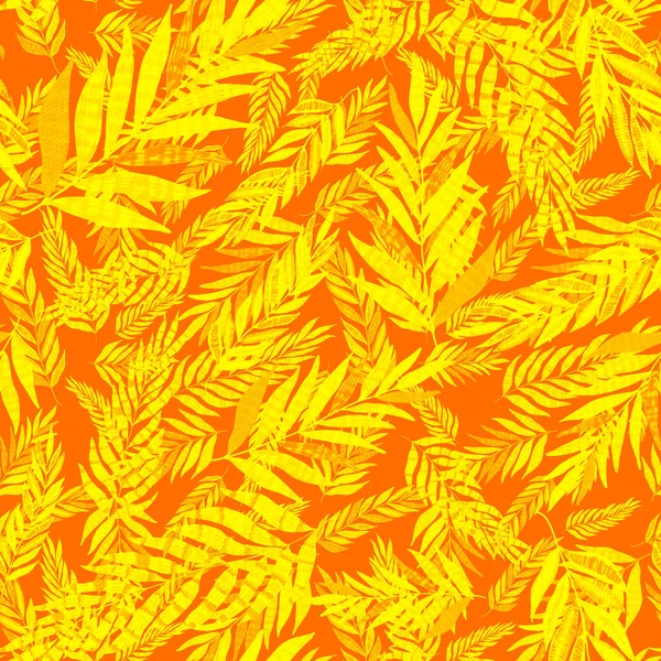 創造的なカラフルな熱帯の葉と現代抽象的なシームレスパターン レトロな明るい夏の背景 ジャングルの葉のイラスト 水着植物デザイン ヴィンテージエキゾチックな Print — ストック写真