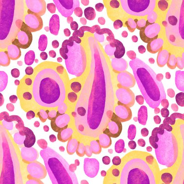 Suluboya, soyut, kusursuz desen. Parlak el yapımı elementlerle yaratıcı doku. Soyut renkli yazdırma.