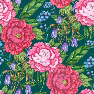 Çiçek buketli suluboya desenli. Klasik botanik çizimi. Her türlü tasarım için zarif bir dekorasyon. Renkli ve soyut çiçekli moda baskısı. Suluboya dokusu.