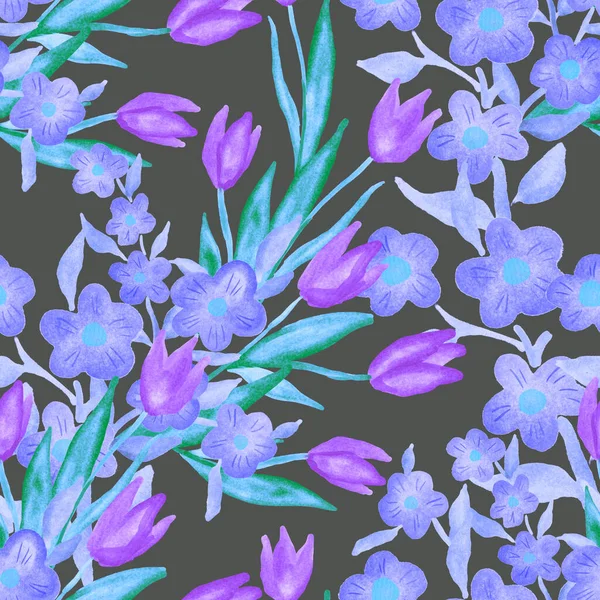 Watercolor Seamless Pattern Spring Floral Bouquets Vintage Botanical Illustration Elegant — Stock Photo, Image