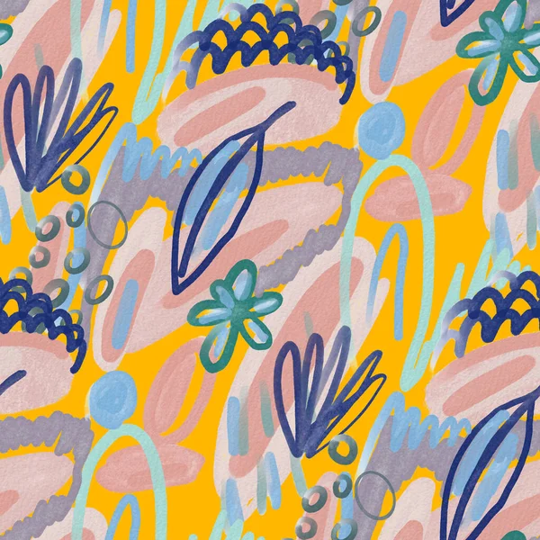 Suluboya, soyut, kusursuz desen. Parlak el yapımı elementlerle yaratıcı doku. Soyut renkli yazdırma.