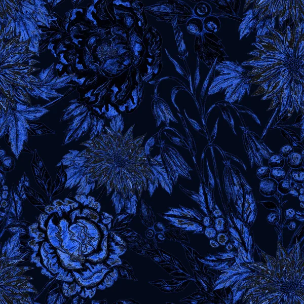 Akvarell Sömlöst Mönster Med Blommiga Buketter Vintage Botanisk Illustration Elegant — Stockfoto