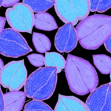 Yaratıcı renkli tropikal yaprakları olan modern, soyut, pürüzsüz desen. Geçmişe dönük parlak yaz geçmişi. Orman yaprakları çizimi. Mayo botanik tasarımı. Antika egzotik baskı.