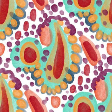 Suluboya, soyut, kusursuz desen. Parlak el yapımı elementlerle yaratıcı doku. Soyut renkli yazdırma.