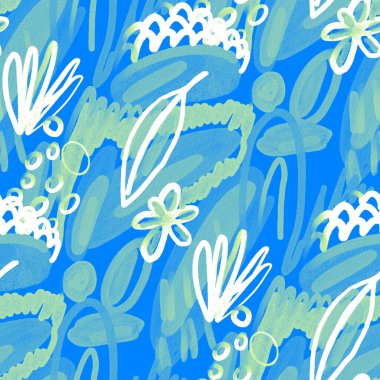 Suluboya, soyut, kusursuz desen. Parlak el yapımı elementlerle yaratıcı doku. Soyut renkli yazdırma.