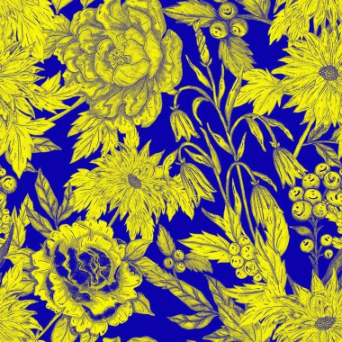 Çiçek buketli suluboya desenli. Klasik botanik çizimi. Her türlü tasarım için zarif bir dekorasyon. Renkli ve soyut çiçekli moda baskısı. Suluboya dokusu.