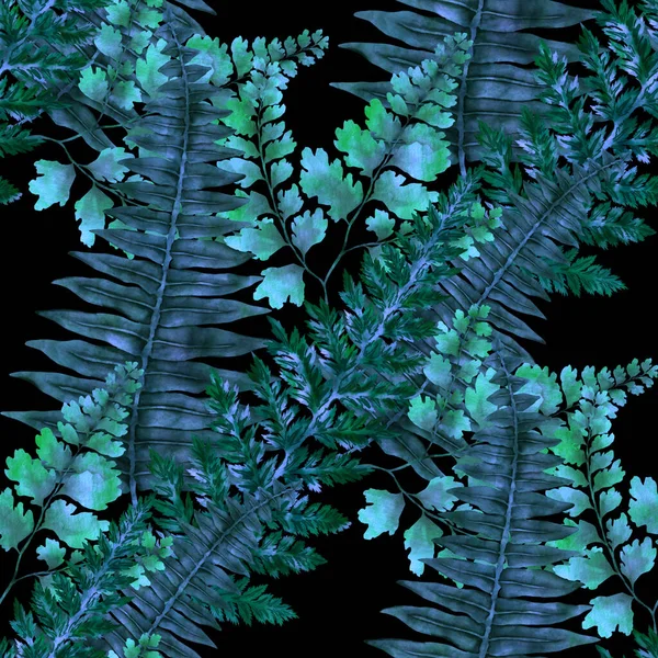 Akvarel Bezešvný Vzor Kapradím Listy Ovocná Výzdoba Ročník Botanické Exotické — Stock fotografie