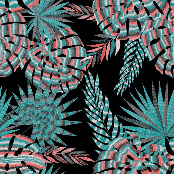 Modelul Modern Abstract Fără Sudură Frunze Tropicale Creative Colorate Retro — Fotografie, imagine de stoc