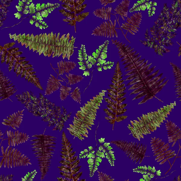 Aquarell Nahtloses Muster Mit Farnblättern Laubschmuck Vintage Botanische Exotische Illustration — Stockfoto