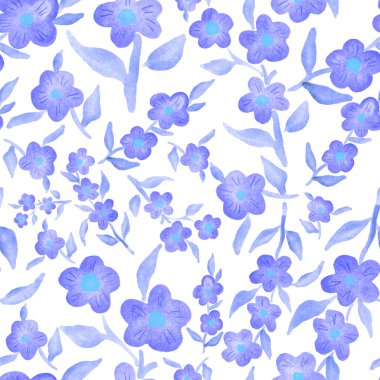 Bahar çiçekleriyle suluboya kusursuz desen. Klasik botanik çizimi. Her türlü tasarım için zarif bir dekorasyon. Renkli ve soyut çiçekli moda baskısı. Suluboya dokusu.