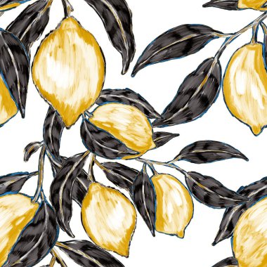 Limonlu, yaratıcı, kusursuz desen. Yağlı boya etkisi. Parlak yaz baskısı. Her amaç için harika bir tasarım
