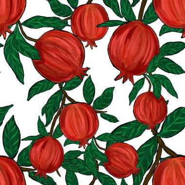 Nar ile yaratıcılığı kusursuz desen. Yağlı boya etkisi. Parlak yaz baskısı. Her amaç için harika bir tasarım