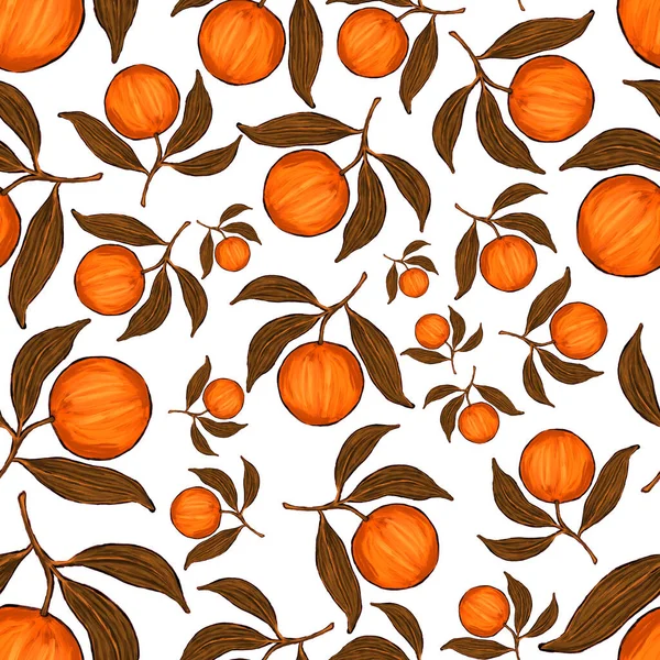 Patrón Creativo Sin Costuras Con Naranjas Efecto Pintura Óleo Estampado — Foto de Stock