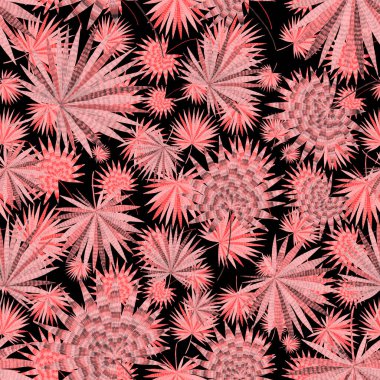 Yaratıcı renkli tropikal yaprakları olan modern, soyut, pürüzsüz desen. Geçmişe dönük parlak yaz geçmişi. Orman yaprakları çizimi. Mayo botanik tasarımı. Antika egzotik baskı.