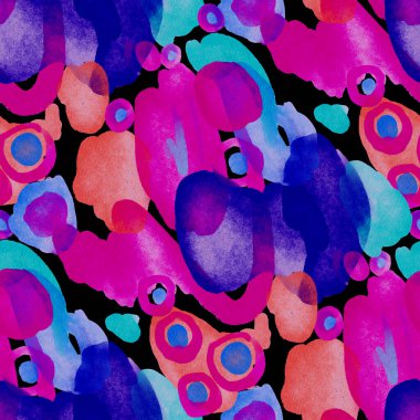 Suluboya, soyut, kusursuz desen. Parlak el yapımı elementlerle yaratıcı doku. Soyut renkli yazdırma.