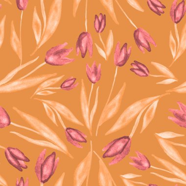 Bahar çiçekleriyle suluboya kusursuz desen. Klasik botanik çizimi. Her türlü tasarım için zarif bir dekorasyon. Renkli ve soyut çiçekli moda baskısı. Suluboya dokusu.