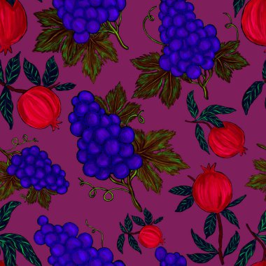 Meyveli, limonlu, portakallı, üzümlü ve narlı yaratıcı kusursuz desen. Yağlı boya etkisi. Parlak yaz baskısı. Her amaç için harika bir tasarım