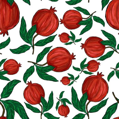 Nar ile yaratıcılığı kusursuz desen. Yağlı boya etkisi. Parlak yaz baskısı. Her amaç için harika bir tasarım