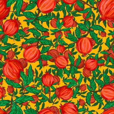 Nar ile yaratıcılığı kusursuz desen. Yağlı boya etkisi. Parlak yaz baskısı. Her amaç için harika bir tasarım