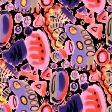 Suluboya, soyut, kusursuz desen. Parlak el yapımı elementlerle yaratıcı doku. Soyut renkli yazdırma.