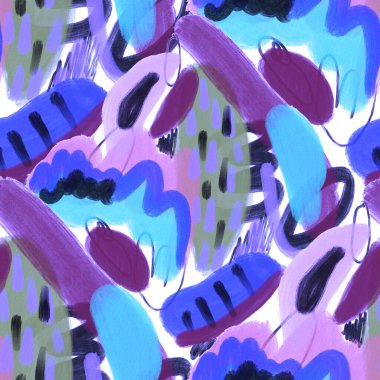 Suluboya, soyut, kusursuz desen. Parlak el yapımı elementlerle yaratıcı doku. Soyut renkli yazdırma.