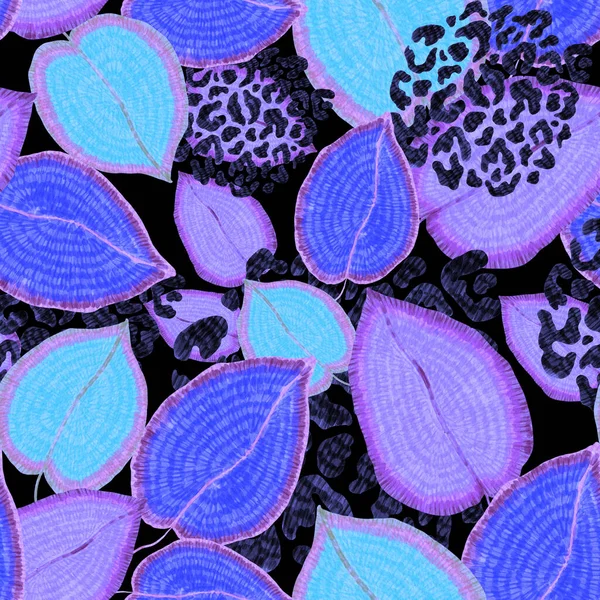 창조적 나뭇잎 무늬가 현대의 추상적 물갈퀴없는 여름의 배경을 가지고 식물학적 — 스톡 사진
