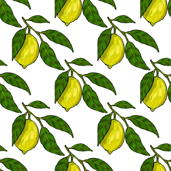 Patrón Creativo Sin Costuras Con Limones Efecto Pintura Óleo Estampado — Foto de Stock