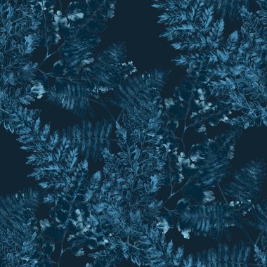 Eğrelti otu yapraklı suluboya desenli. Yaprak süsleme. Klasik botanik egzotik resim duvar kâğıdı.