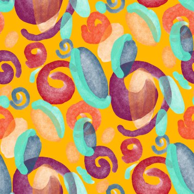 Suluboya, soyut, kusursuz desen. Parlak el yapımı elementlerle yaratıcı doku. Soyut renkli yazdırma.