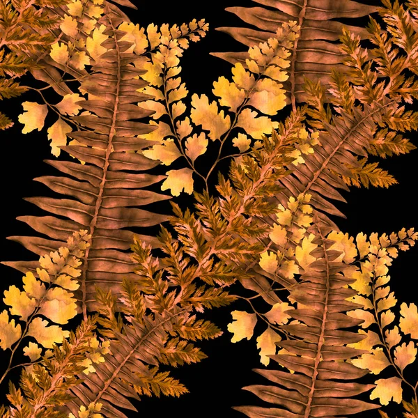 Watercolor Seamless Pattern Fern Leaves Foliage Decoration Vintage Botanical Exotic — Stockfoto