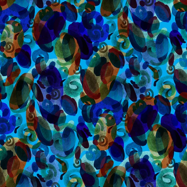 Suluboya, soyut, kusursuz desen. Parlak el yapımı elementlerle yaratıcı doku. Soyut renkli yazdırma.