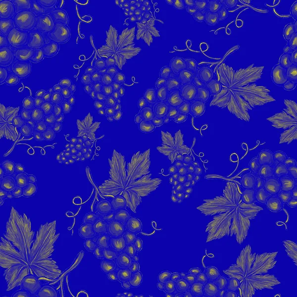 Kreatywny Bezproblemowy Wzór Winogronami Efekt Farby Olejnej Jasny Letni Druk — Zdjęcie stockowe